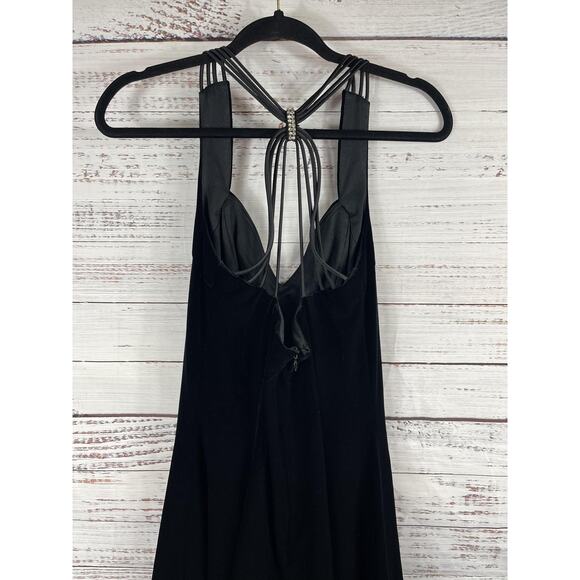 Betsy & Adam Dress Women's Small Black Velvet Halter Mini Rhinestone Strap Party - Picture 5 of 7